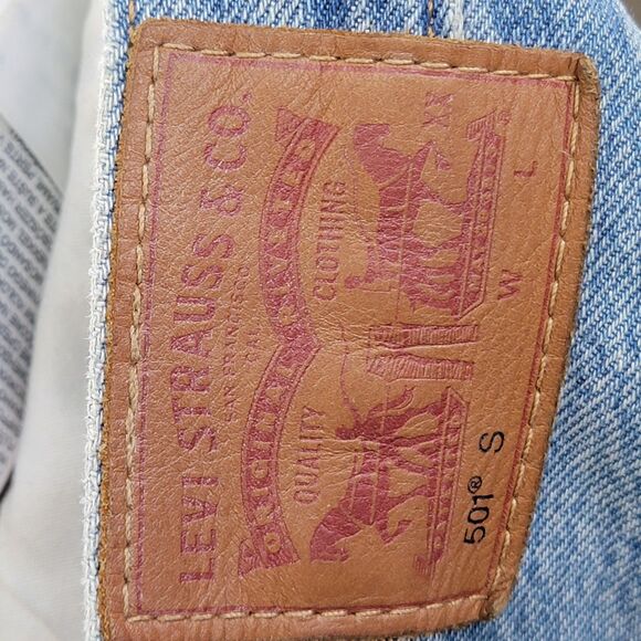 Levi Strauss & Co. 501s Wash Blue Distressed Jeans Front & Back Pockets Size S - Picture 3 of 11